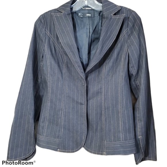 MANGO Like New black pinstripe denim blazer size8 jeans - Picture 6 of 6